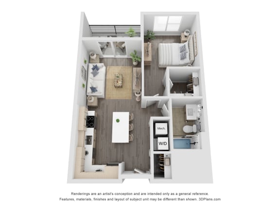 Floor Plan  a 1 bedroom floor plan at The Flats &amp; Terraces at Wildhorse Village, Chesterfield