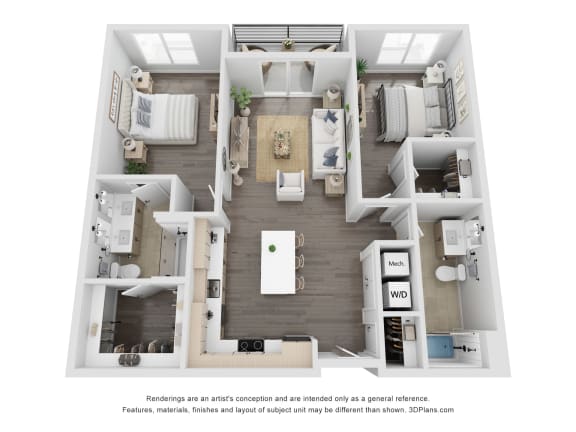 Floor Plan  bedroom floor plan an opens a dialog at The Flats &amp; Terraces at Wildhorse Village, Chesterfield, 63005