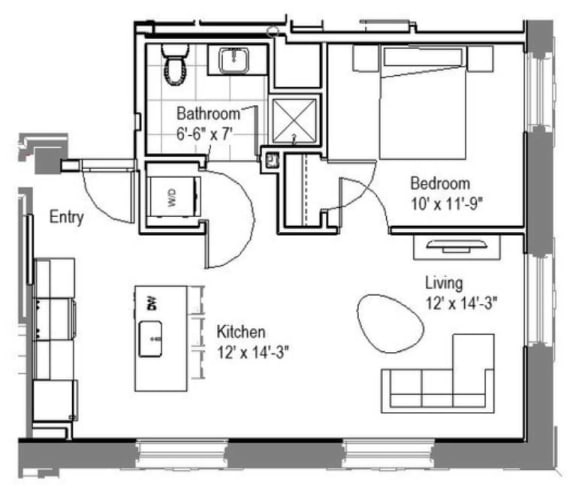 1 bedroom apartment floor plan layout at The Georgian Apartments, Missouri