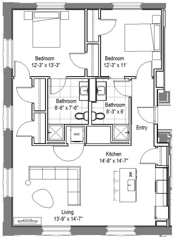 B1 Floor Plan at The Georgian Apartments, St Louis