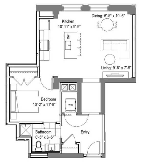 GE 105 Floor Plan at The Georgian Apartments, St Louis, MO