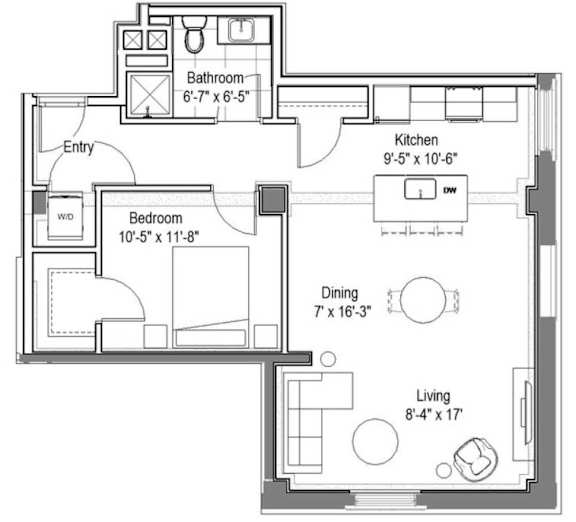 GW Sheldon Floor Plan at The Georgian Apartments, Missouri