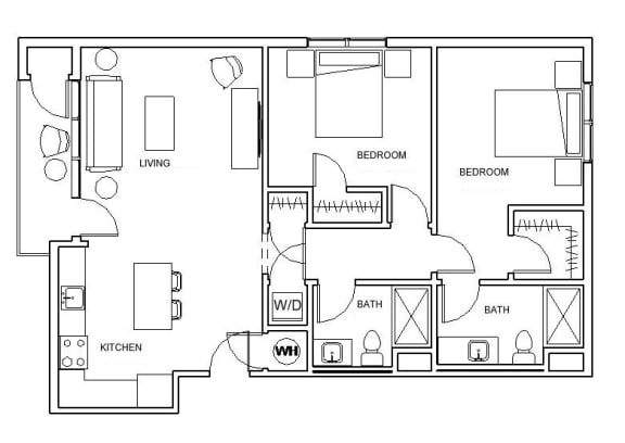 2 bed 2 bath Olive Floor Plan at Hibernia Apartments, St Louis
