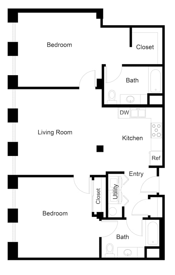 A black and white image of a floor plan for a house.
