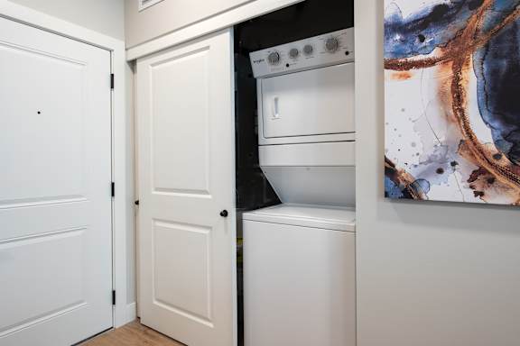 In unit washer and dryer in closet at Mila Apartments, Missouri