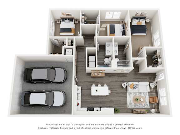 The Symphony 3 Bed 2 Bath Floorplan at Montage at Hawk Ridge Apartments, Lake St. Louis, MO 63367