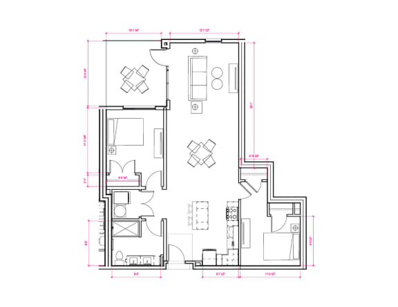 2  Bed   1  Bath   845 Sq. Ft. Montreal I  Floor Plan at Expo at Forest Park, Missouri, 63112