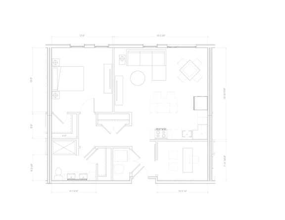 1  Bed   1  Bath   862 Sq. Ft. Naples I - B1 1 Bedroom with Den Floor Plan at Expo at Forest Park, Missouri
