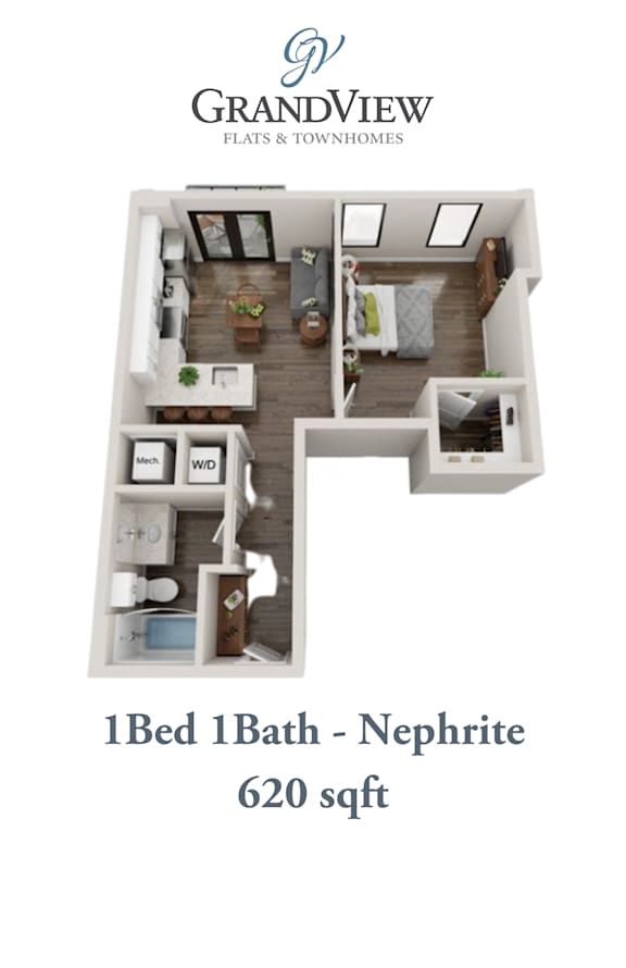 1 bed 1 bath Q at GrandView Flats and Townhomes, Granger, IN