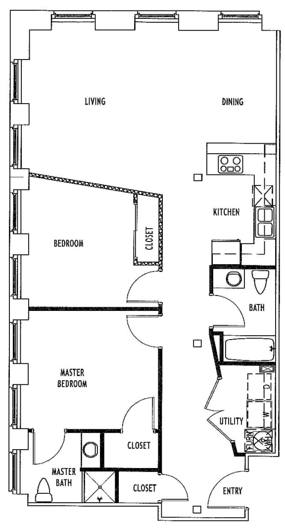 2 bedroom 2 bathroom floor plan F 2 bedroom 2 bathroom floor plan F at Lofts at Lafayette Square Apartments, Saint Louis, MO