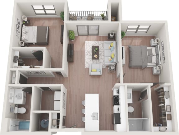 Floor Plan  a1 floor plan 1 bedroom with 2 baths  1192 square feet at The Prairie Luxury Apartments, Dardenne Prairie, Missouri