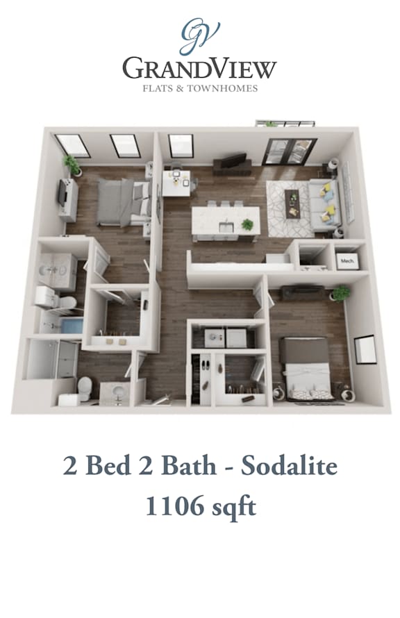 2 bed 2 bath A at GrandView Flats and Townhomes, Indiana
