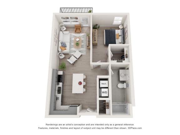 Floor Plan  1 bed 1 bath McRee Floor Plan at The Edwin on Grand, Saint Louis, MO 63103