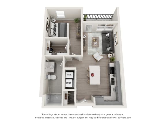 Floor Plan  1 bed 1 bath Manchester Floor Plan at The Edwin on Grand, Saint Louis, MO