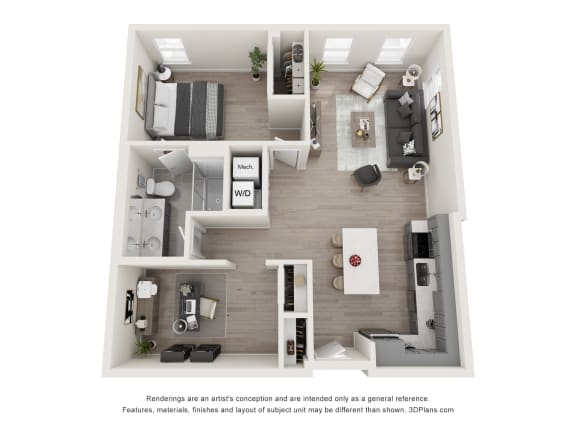 Floor Plan  1 bed 2 bathCentral Floor Plan at The Edwin on Grand, Missouri