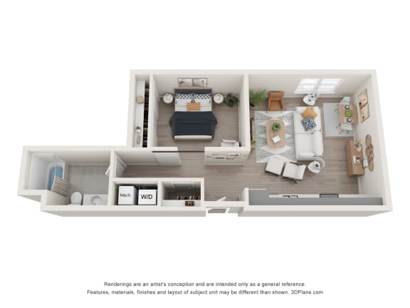 Floor Plan  1 bed 1 bath EWing Floor Plan at The Edwin on Grand, Saint Louis Missouri