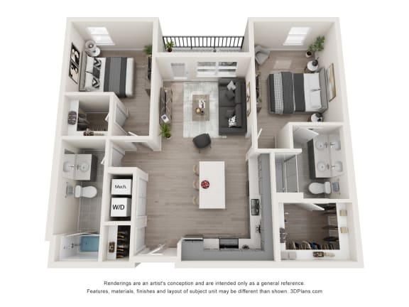Floor Plan  2 bed 1 bath Osage Floor Plan at The Edwin on Grand, Missouri, 63103