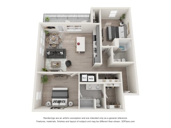 Floor Plan  2 bed 2 bath Barton Floor Plan at The Edwin on Grand, Saint Louis, MO 63103