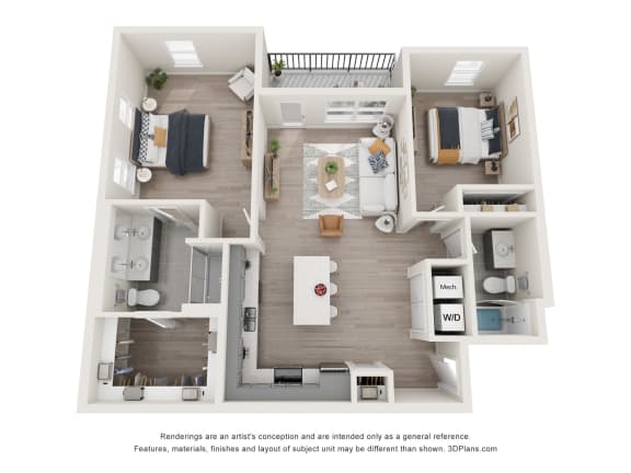 Floor Plan  2 bed 2 bath Mill Creek Floor Plan at The Edwin on Grand, Saint Louis Missouri