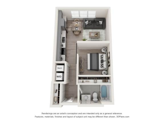 Studio 1 bath Ridgewood Floor Plan at The Edwin on Grand, Missouri
