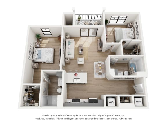 a 2 bedroom floorplan is shown in this image at The James at Chatham Hills, Westfield, Indiana