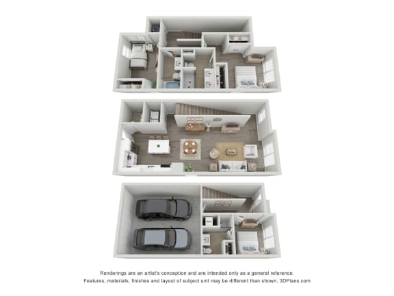 Floor Plan  TH1 Combined Floor Plan at The Flats &amp; Terraces at Wildhorse Village, Chesterfield, 63005