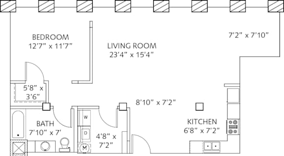 1 bed 1 bathroom floorplan I 1 bed 1 bathroom floorplan I at Lofts at Lafayette Square Apartments, Missouri