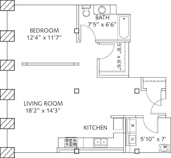 Floor Plan  1 bedroom 1 bath F at Lofts at Lafayette Square Apartments, Saint Louis, MO