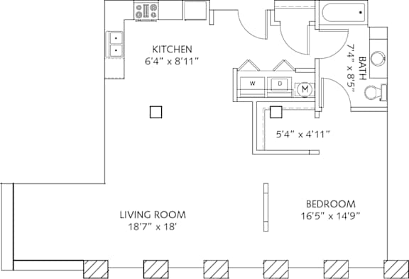 1 bed 1 bathroom floorplan B 1 bed 1 bathroom floorplan B at Lofts at Lafayette Square Apartments, Missouri