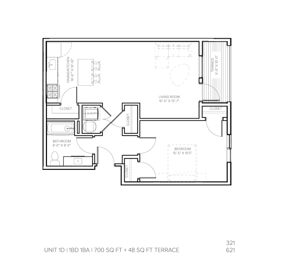 Floor Plan  Unit 1D Terrace at Steelcote Square, St. Louis, Missouri