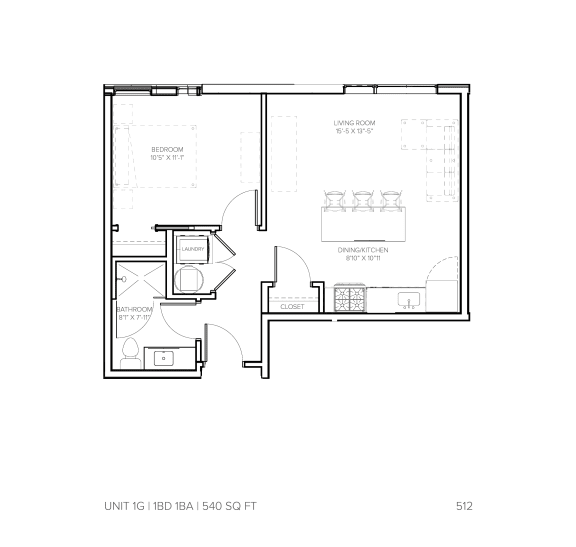 Floor Plan  Unit 1G at Steelcote Square, St. Louis, MO