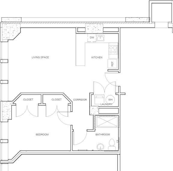 1 bed 1 bath Floorplan at Studebaker Lofts, South Bend