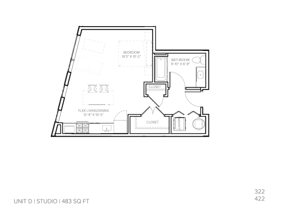 Floor Plan  Unit D Studio  at Steelcote Square, St. Louis, MO