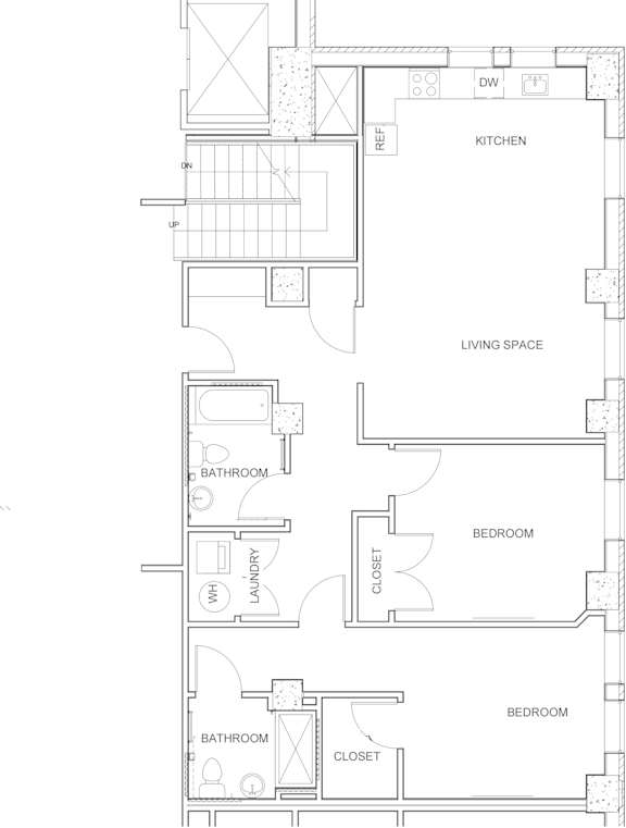 2 bed 2 bath A Floorplan at Studebaker Lofts, South Bend, IN, 46601