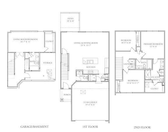 A drawing of a house with the first floor and second floor plans.