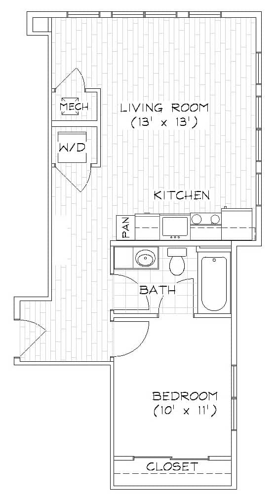 A7 598 Sq. Ft. Floor Plan at Piazza on West Pine, MO, 63108