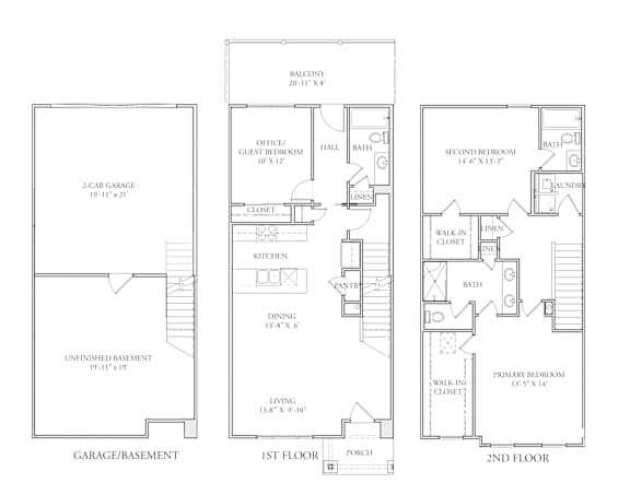 A floor plan of a two-story house with a garage and basement.