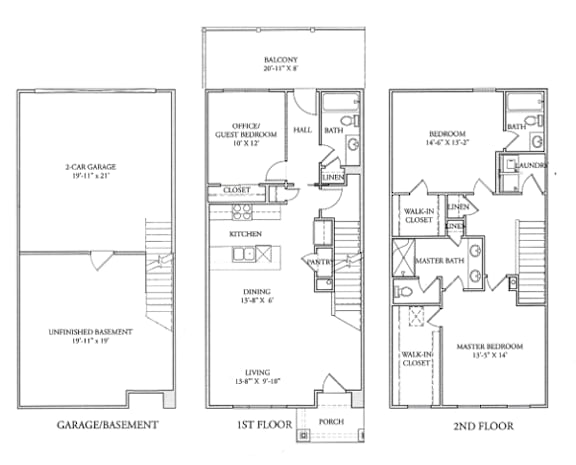 A floor plan of a two-story house with a garage and basement.
