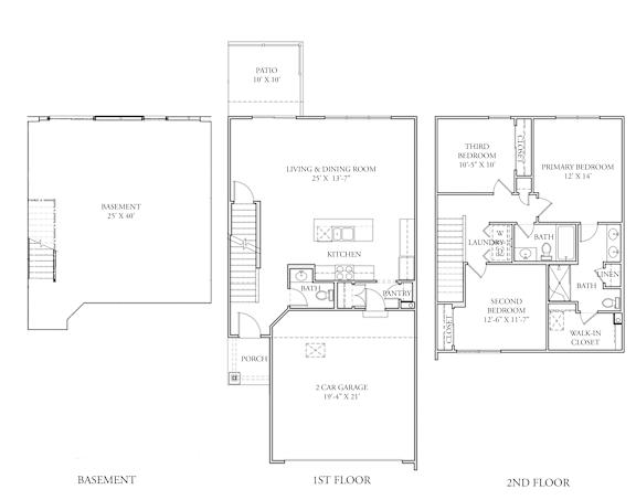 A floor plan of a two story house with a basement.