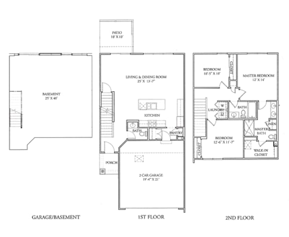 A floor plan of a two-story house with a garage.