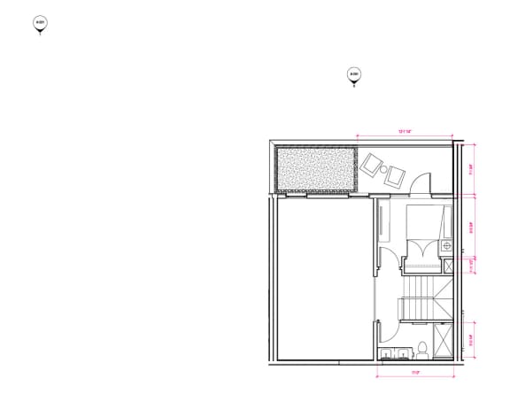 1  Bed   2  Bath   1,038 Sq. Ft. Zaragoza Mezzanine Floor Plan at Expo at Forest Park, St. Louis, Missouri