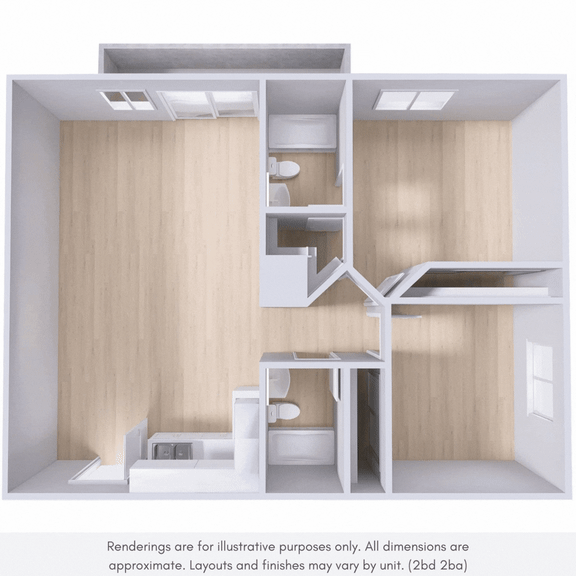 A rendering of a small, modern kitchen with a sink, stove, and cabinets.