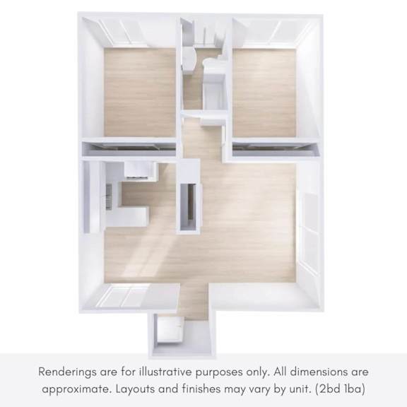 A 3D floor plan of a house with a kitchen, living room, and bathroom.
