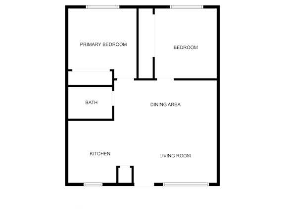 A simple black and white floor plan of a house with labeled rooms.