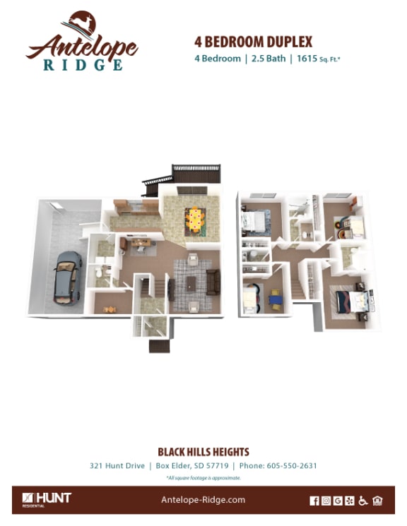 a bedroom duplex apartment floor plan  at Antelope Ridge, Box Elder, SD