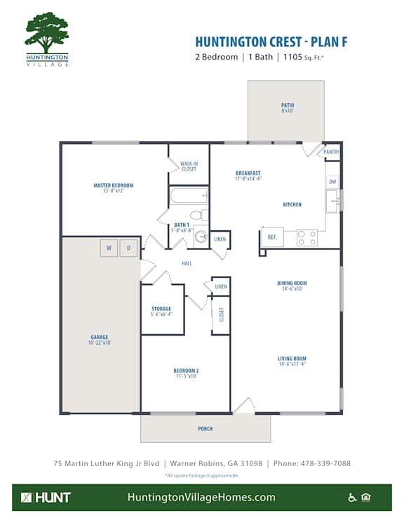 2Bed1bath Floor Plan at Huntington Village **, Warner Robins, GA