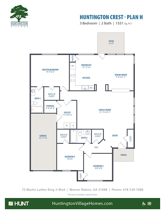 3Bed2bath Floor Plan at Huntington Village **, Warner Robins, Georgia