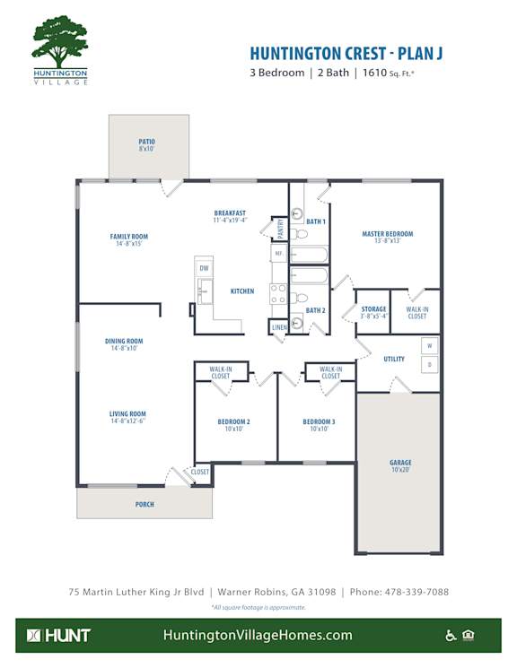3Bed2bath Floor Plan at Huntington Village **, Warner Robins, GA