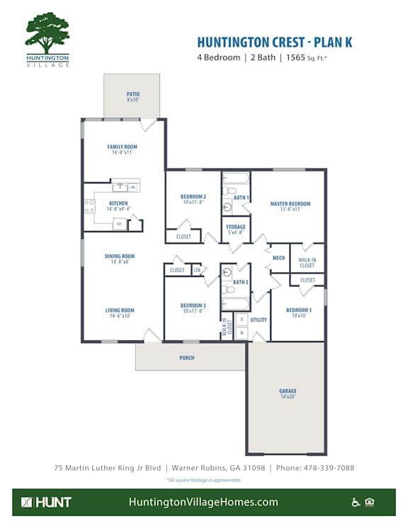 4Bed2bath Floor Plan at Huntington Village **, Georgia, 31098