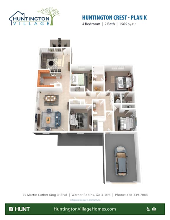 4 Bedroom 2 Bathroom Floor Plan at Huntington Village **, Warner Robins, Georgia
